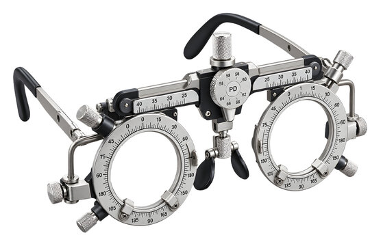 Adjustable Optometry Trial Frame for Vision Testing with PD and Degree Scales Isolated on Transparent Background