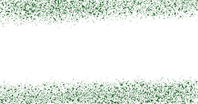 Green glitter frame border with sparkling dust particles on top and bottom edges and blank copy space on transparent background for posters and creative design projects