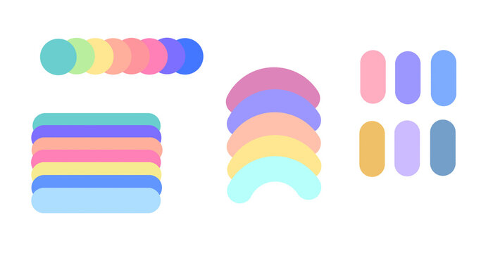 Pastel Color Palette Swatches with Circles, Rounded Rectangles, and Curved Shapes Isolated on a transparent Background for design elements and projects