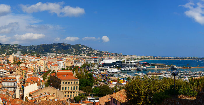 Marina and historic town view, Cannes coast.