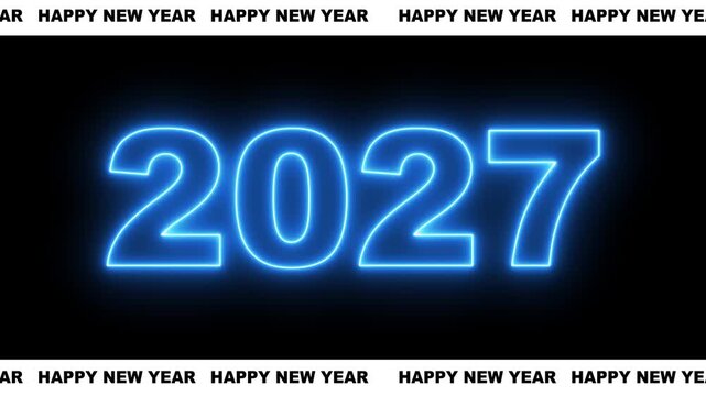 Banner design of happy new year 2027 for celebrate thirty first night. Happy new year 2027 text animation, year change concept, alpha channel 4k video.
