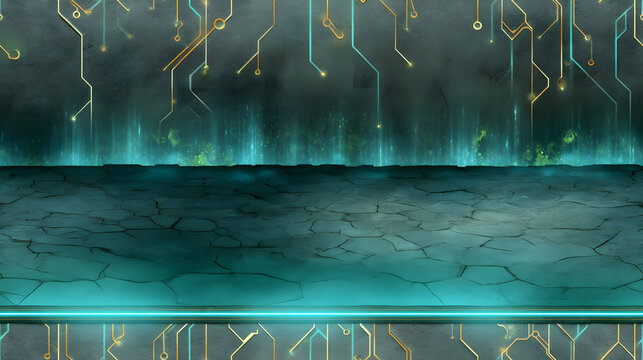 Digital background featuring abstract circuitry and glowing elements, creating futuristic