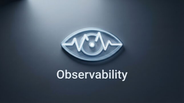 Observability Eye and Waveform Icon on Dark Blue Surface