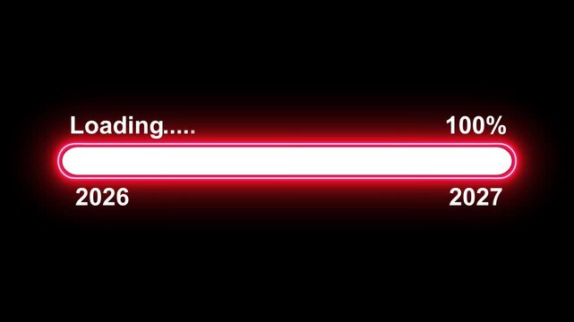 Happy new year transfer animation from 2026 to 2027. Loading, processing bar icon. 4k motion video