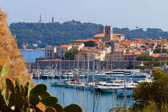 Marina and historic town view, Antibes coast , French Riviera.