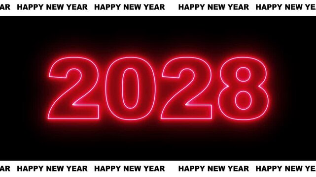 Banner design of happy new year 2028 for celebrate thirty first night. Happy new year 2028 text animation, year change concept, alpha channel 4k video.
