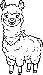 Naklejka premium Cute cartoon llama with a heart bandana, vector illustration