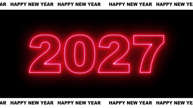 Banner design of happy new year 2027 for celebrate thirty first night. Happy new year 2027 text animation, year change concept, alpha channel 4k video.