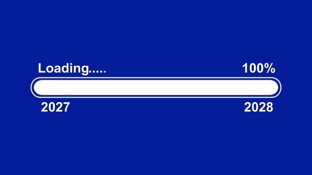 Year changing from 2027 to 2028. Loading bar icon. Loading Animation with Rotating Bars Progress Indicator motion loading buffering symbol progress bar 2028.