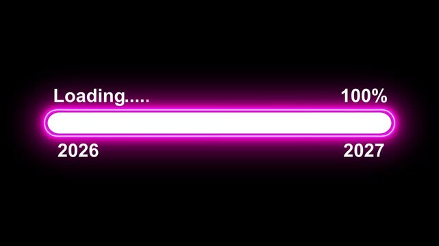 Happy new year transfer animation from 2026 to 2027. Loading, processing bar icon. 4k motion video
