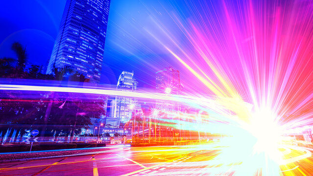 Dynamic 3D render of a fast-moving city street at night