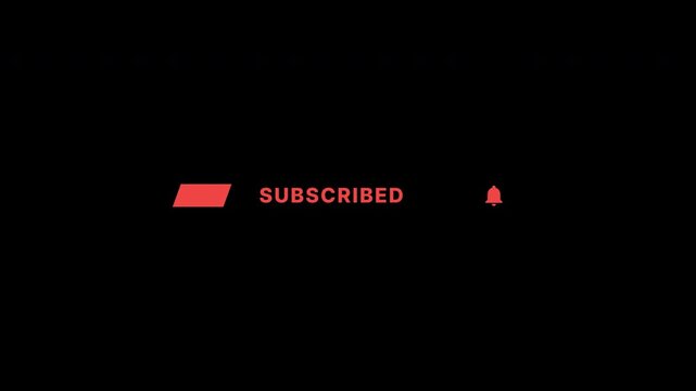 Red subscribe button animation, social media bell icon, video pop up overlay
