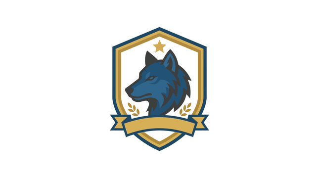 Blue Wolf Head Crest Emblem Logo.