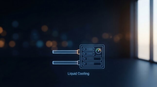 Liquid Cooling Server Icon With Gauge on Dark Bokeh Background