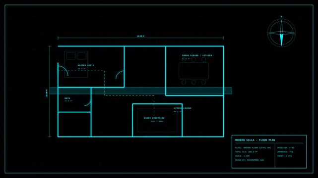 Modern Villa Architectural Floor Plan Animation Showing Layout Design and Interior Space Planning