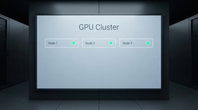 GPU Cluster Node Status Display on Wall Screen in Server Room