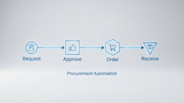 Procurement Automation Flowchart With Process Icons on Light Background