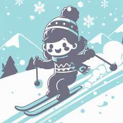 Naklejka premium Person Skiing on Snowy Mountain in Winter Vector Illustration