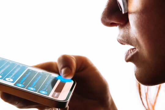 A person recording voice messages in a messenger.