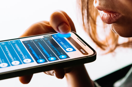 A person recording voice messages in a messenger.