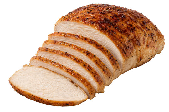 Sliced roasted turkey breast juicy cooked turkey meat thanksgiving holiday food photo isolated PNG with Transparent Background