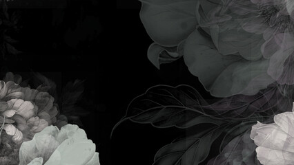 Dark Floral Background with Monochrome Peony Flowers © Muhammad Arslan