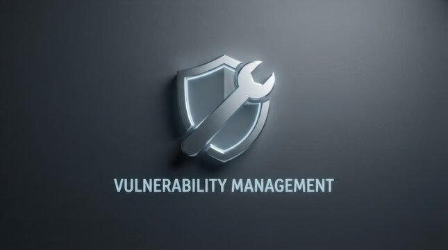 Vulnerability Management Shield and Wrench Icon on Dark Background
