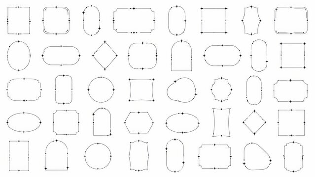 Minimal Decorative Frame and Border Icon Collection with Elegant Geometric Outline Shapes on White Background