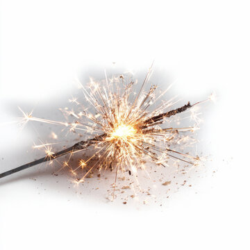 Sparkling ignition of a lit sparkler on white background
