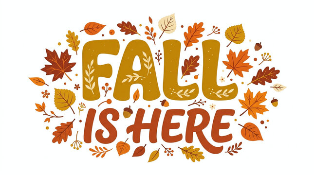 Fall is here typography composition with autumn leaves wreath