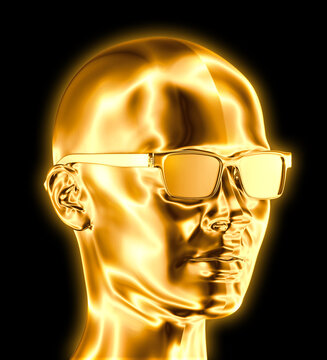 goldener Kopf mit Sonnenbrille seitlich