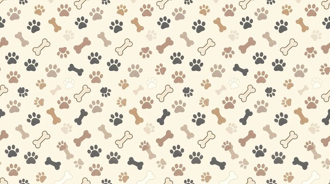Cute Dog Paw Prints And Bones Seamless Pattern Pet Accessories Endless Backdrop Illustration dog paw prints bones seamless pattern background pet puppy tracks cute footprint endless animal
