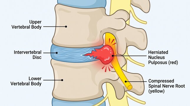 Herniated Disc Illustration Showing Compressed Spinal Nerve Root