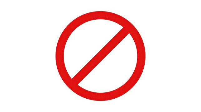 Red circular prohibition sign isolated on a plain white background for safety communication