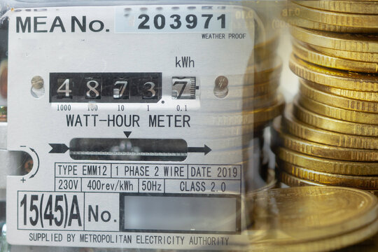 Electric measuring power meter for energy cost at home and office.
