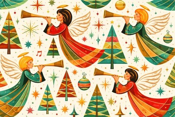 Fototapeta premium Whimsical angels celebrate festive joy.