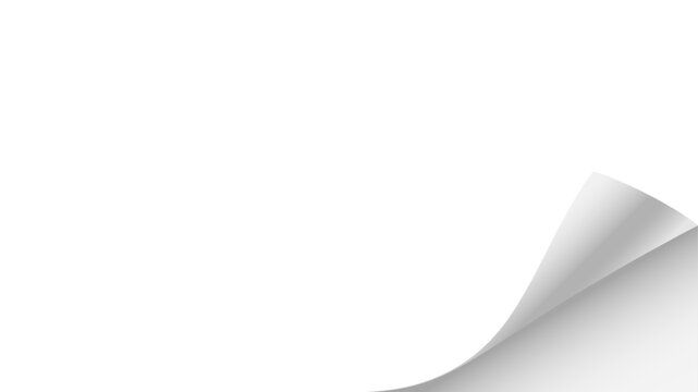 Paper curl corner background. Curled paper corner with realistic page fold effect. White sheet edge peeling back, revealing shadow and depth. Minimal vector illustration