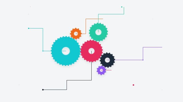 Colorful interlocking gears animation cogs mechanism