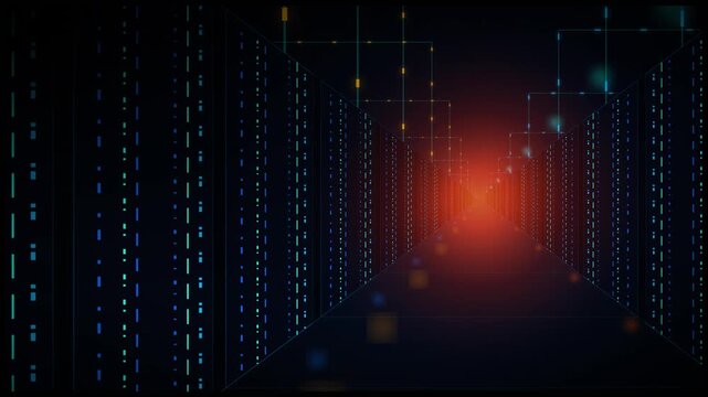 Futuristic digital data stream with glowing core technology
