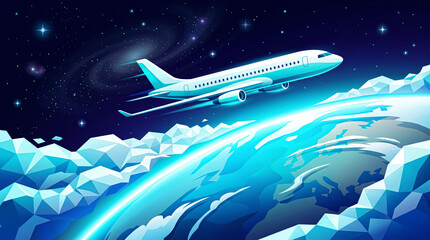 Fototapeta premium Aerodynamic Passenger Aircraft Flying Above Earth at the Edge of Space