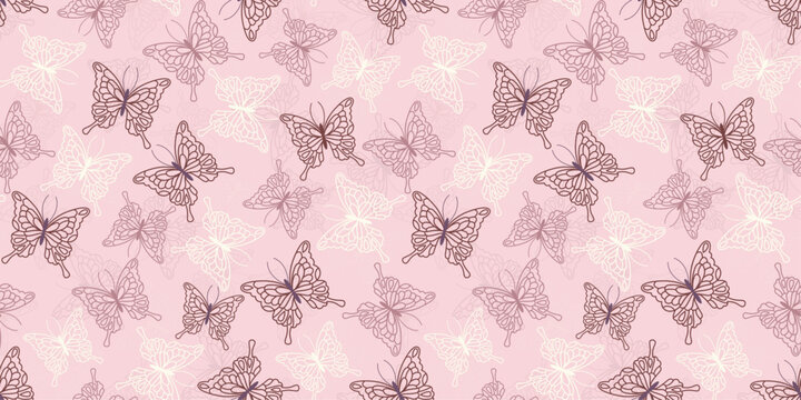 Soft Pink Butterfly Seamless Pattern Set with Delicate Wings. Feminine Aesthetic Coquette Style Digital Paper Pack in Pastel Blush Tone