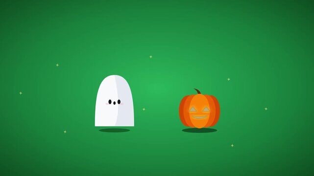 Spooky ghost and jack-o'-lantern halloween scene pumpkin