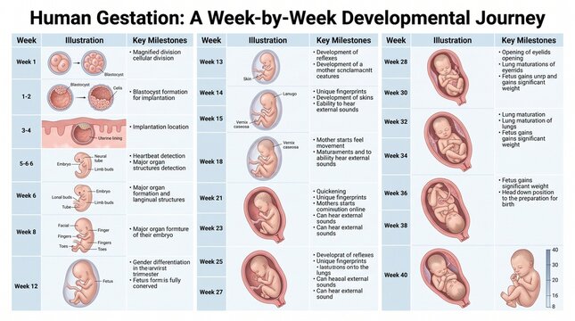 Human Gestation Developmental Journey Week by Week Chart