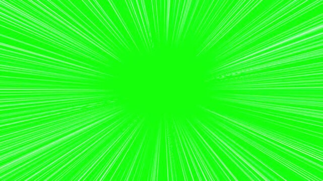 Fast speed lines isolated on green screen background. Radial dynamic comic light speed lines in flash action concept. Fast speed lines loop animation overlay. manga speed line motion 4K video.