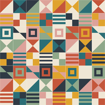 Patchwork quilt seamless pattern colorful blocks folk background
