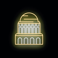 Fototapeta premium United states capitol building icon glowing in yellow neon on a dark background