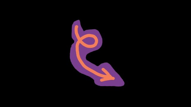 Animated curved arrow with swirl motion path icon isolated on transparent alpha channel background