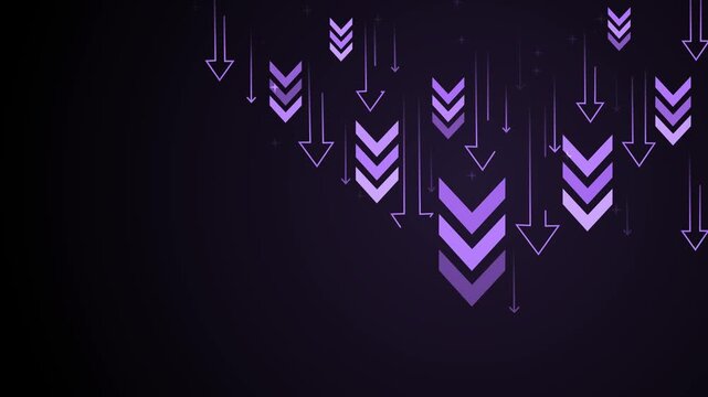 Background with many downward arrows and chevrons symbolizing decline falling sales recession animation