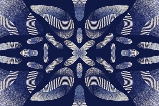 Blue and white abstract geometric background, ornate seamless kaleidoscope wallpaper