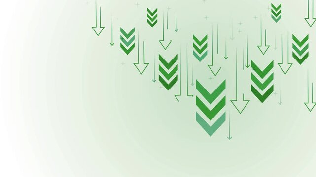 Background with many downward arrows and chevrons symbolizing decline falling sales recession animation